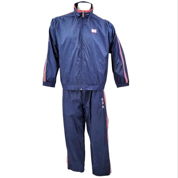 Lavon Vintage Y2K USA Blue Windbreaker Tracksuit with Red Stripes Size XL - Picture 1 of 16
